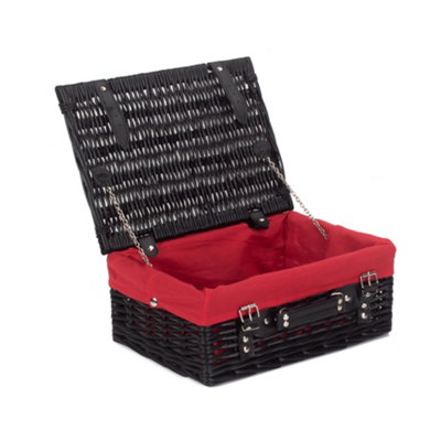 Red Hamper EH072R Wicker 36cm Empty Black Willow Picnic Basket With Red Lining