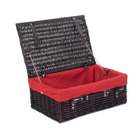 Red Hamper EH073R Wicker 46cm Empty Black Willow Picnic Basket With Red Lining