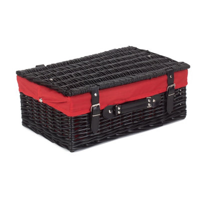 Red Hamper EH073R Wicker 46cm Empty Black Willow Picnic Basket With Red Lining