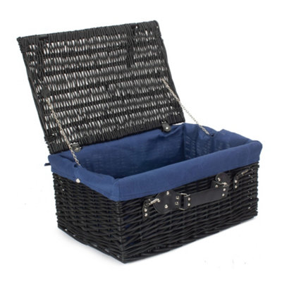 Red Hamper EH074N Blue Lining 51cm Black Wicker Picnic Basket