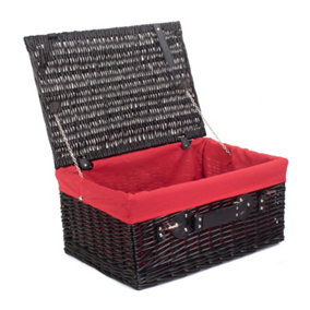 Red Hamper EH074R Wicker 51cm Empty Black Willow Picnic Basket With Red Lining