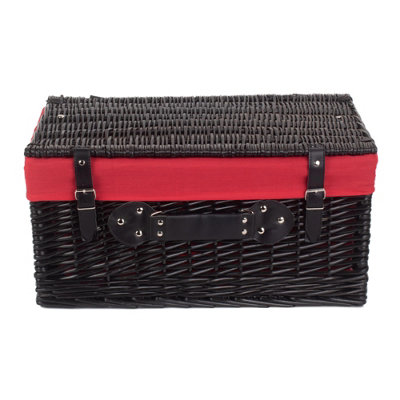 Red Hamper EH074R Wicker 51cm Empty Black Willow Picnic Basket With Red Lining