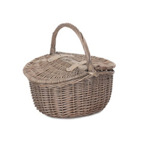 Red Hamper EH091 Wicker Small Antique Wash Double Lidded Oval Picnic Basket