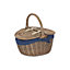 Red Hamper EH091N Wicker Small Antique Wash Finish Oval Picnic Basket with Blue Lining