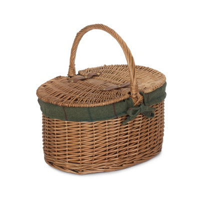 Light Steamed Oval Covered Green Tweed Lined Picnic Basket - View #7