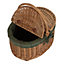 Red Hamper EH093G Wicker Light Steamed Oval Lidded Green Tweed Lined Picnic Basket