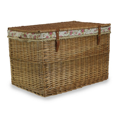 Red Hamper EH094R Wicker Large Light Steamed Storage Basket with Garden Rose Lining