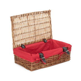 Red Hamper EH098R Wicker Empty Rectangular Gift Red Lined Basket