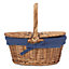 Red Hamper EH103N Wicker Childs Light Steamed Finish White Lined Oval Picnic Basket with Navy Blue Lining