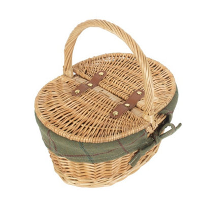 Red Hamper EH108G Green Tartan Lining Child's Oval Lined Lidded Wicker Picnic basket