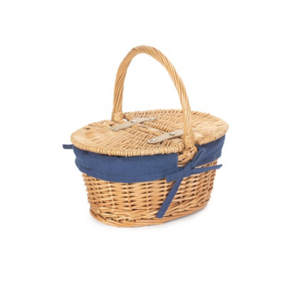 Red Hamper EH108N Wicker Child's Oval Lined Lidded Empty Picnic Hamper with Navy Blue Lining