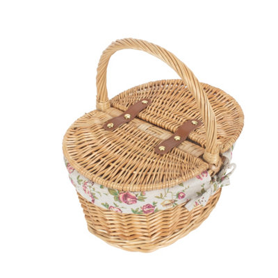 Red Hamper EH108R Garden Rose Lining Child's Oval Lined Lidded Wicker Picnic Basket