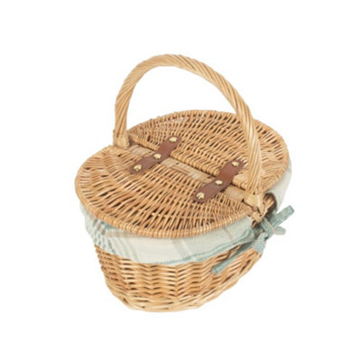 Red Hamper EH108T Cream Tartan Lining Child's Oval Lined Lidded Wicker Picnic Basket