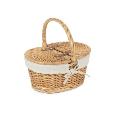 Red Hamper EH108W Wicker Child's Oval Lined Lidded Empty Picnic Hamper