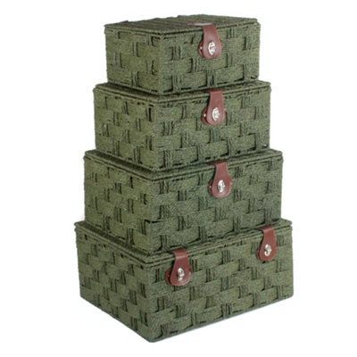 Red Hamper EH111GRN-114GRN Paper Set 4 Forest Green Woven Paper Rope Hampers