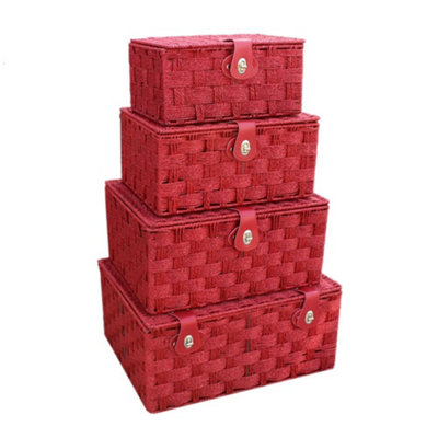 Red Hamper EH111R-114R Paper Set 4 Red Paper Rope Hamper Basket