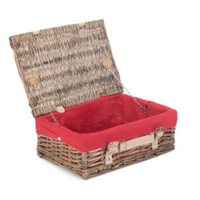 Red Hamper EH124R Wicker 35cm Antique Wash Split Willow Picnic Basket with Red Lining