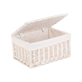Red Hamper EH131L Wicker Small White Wash Steamed Cotton Lined Storage Basket