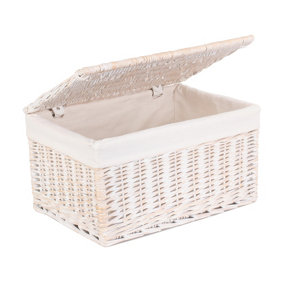 Red Hamper EH132L Wicker Medium White Wash Steamed Cotton Lined Storage Basket