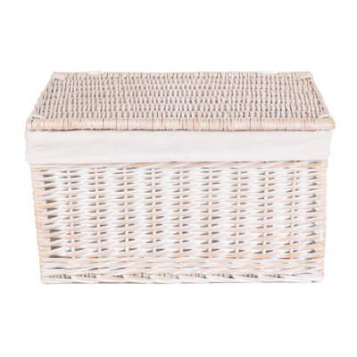 Red Hamper EH133L Wicker Large White Wash Steamed Cotton Lined Storage Basket