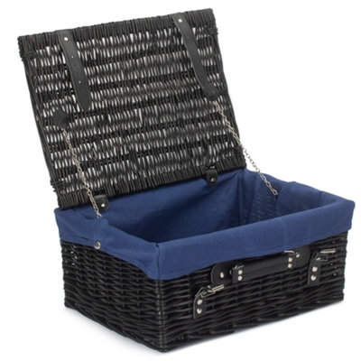 Red Hamper EH135N Blue Lining 40cm Black Wicker Picnic Basket