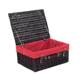 Red Hamper EH135R Wicker 41cm Empty Black Willow Picnic Basket With Red Lining