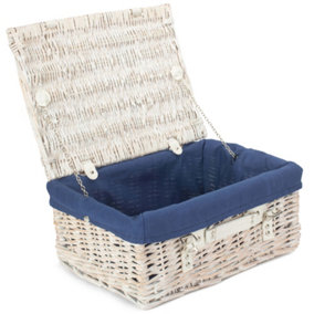 Red Hamper EH138N Wicker 40cm White Picnic Basket with Blue Lining