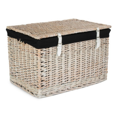 Red Hamper EH155B 60cm White Wash Chest Picnic Basket with Black Cotton Lining