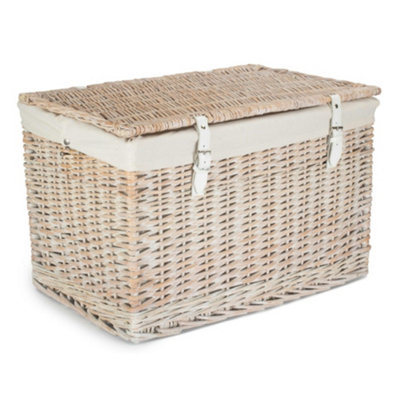 Red Hamper EH155W 60cm White Wash Chest Picnic Basket with White Cotton Lining