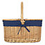 Red Hamper EH166 Wicker Oval Lidded Picnic Shopping Basket With Navy Blue Lining