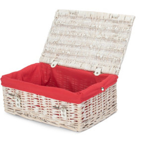 Red Hamper EH167R Wicker 35cm Empty Whitewash Picnic Basket with Red Lining