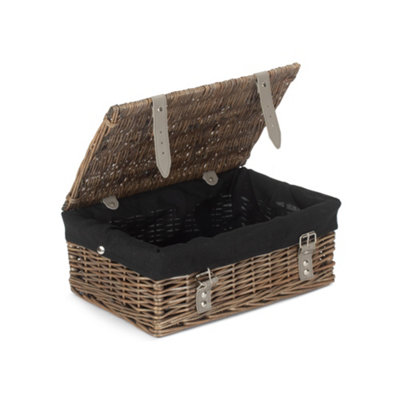 Red Hamper EH168B Wicker Antique Wash Black Lining 35cm Empty Hamper Basket