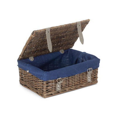 Red Hamper EH168N Wicker Antique Wash Blue Lining 35cm Empty Hamper Basket