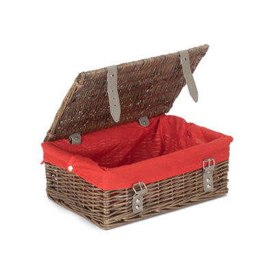 Red Hamper EH168R Wicker Antique Wash Red Lining 35cm Empty Hamper
