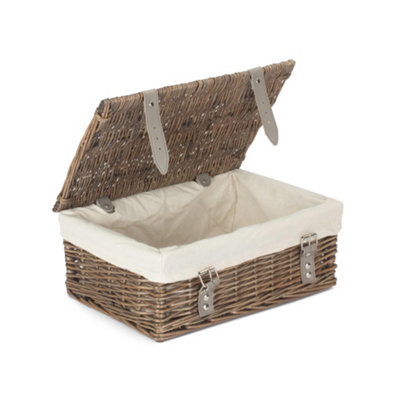 Red Hamper EH168W Wicker Antique Wash White Lining 35cm Empty Hamper Basket