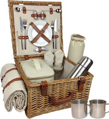 Red Hamper FH016 Wicker Deluxe Fully Fitted 2 Person Traditional Picnic Basket