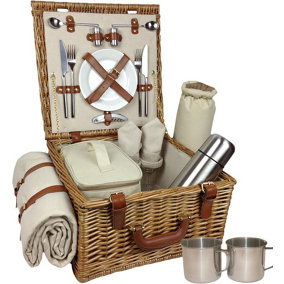 Red Hamper FH016 Wicker Deluxe Fully Fitted 2 Person Traditional Picnic Basket
