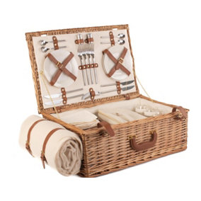 Red Hamper FH017 Wicker Deluxe Fully Fitted 4 Person Traditional Picnic Basket