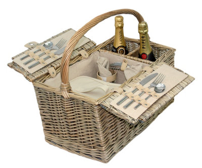 Red Hamper FH022 Wicker Deluxe Retro Double Lidded 2 Person Fitted Picnic Basket