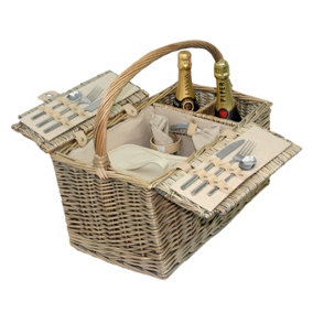 Red Hamper FH022 Wicker Deluxe Retro Double Lidded 2 Person Fitted Picnic Basket
