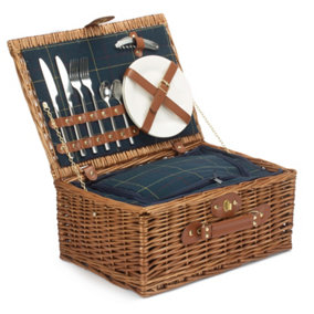 Red Hamper FH062 Wicker 2 Person Blue Tweed Fitted Picnic Basket