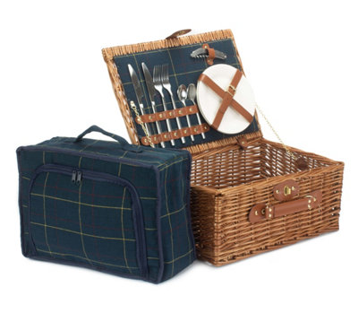 Red Hamper FH062 Wicker 2 Person Blue Tweed Fitted Picnic Basket