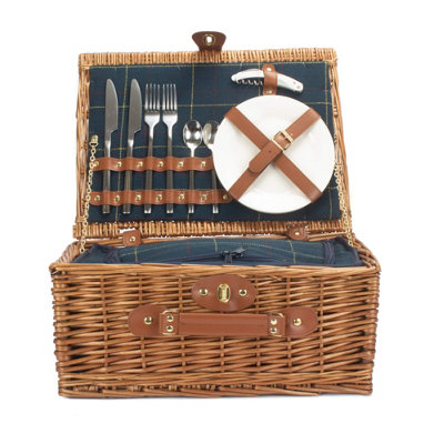Red Hamper FH062 Wicker 2 Person Blue Tweed Fitted Picnic Basket