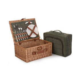 Red Hamper FH068 Wicker 2 Person Green Tweed Fitted Picnic Basket