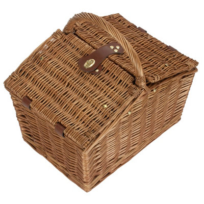 Red Hamper Cesto Da Picnic Di Lusso Per 2 Persone In Vimini - 40x46x34 Cm, Marrone, Con Piatti In Porcellana, Bicchieri, Posate E Tovaglioli