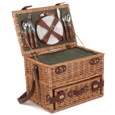 Red Hamper Fh097 Wicker 4 Person Fitted Picnic Basket With Drawers