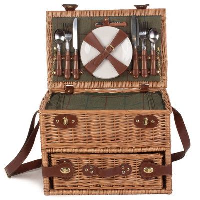 Red Hamper FH097 Wicker 4 Person Fitted Picnic Basket with Drawers