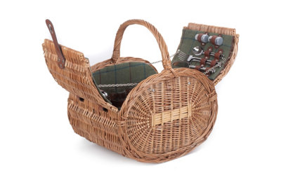 Red Hamper FH100 Wicker Oval 4 Person Green Tweed Picnic Basket