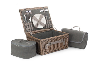 Red Hamper FH113 Wicker 2 Person Grey Tweed Fitted Picnic Basket