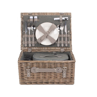 Red Hamper FH113 Wicker 2 Person Grey Tweed Fitted Picnic Basket